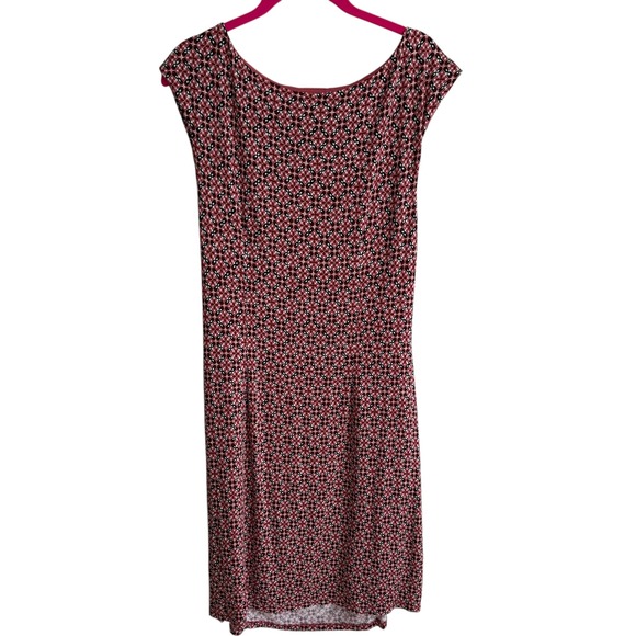 LOFT Outlet Henley Flounce Black and Pink Floral Print Ladies‎ Dress, L - Picture 2 of 5